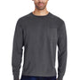 ComfortWash By Hanes Mens Long Sleeve Crewneck T-Shirt w/ Pocket - Railroad Grey - Closeout