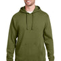 J America Mens Tailgate Fleece Hooded Sweatshirt Hoodie w/ Pouch Pocket - Olive Green