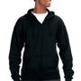 J America Mens Premium Fleece Full Zip Hooded Sweatshirt Hoodie w/ Pockets - Black