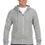 J America Mens Fleece Full Zip Hooded Sweatshirt Hoodie w/ Pockets - Grey - Closeout