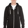 J America Mens Fleece Full Zip Hooded Sweatshirt Hoodie w/ Pockets - Solid Black