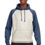 J America Mens Vintage Heather Hooded Sweatshirt Hoodie w/ Pouch Pocket - Oatmeal/Vintage Navy Blue