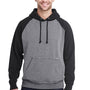 J America Mens Vintage Heather Hooded Sweatshirt Hoodie w/ Pouch Pocket - Smoke Grey/Black