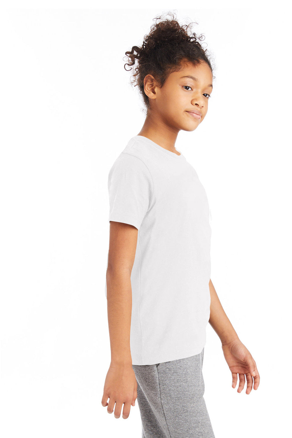 Alternative K1070 Youth Go To Short Sleeve Crewneck T-Shirt White Model Side