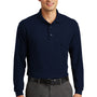 Port Authority Mens Silk Touch Wrinkle Resistant Long Sleeve Polo Shirt w/ Pocket - Navy Blue