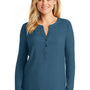 Port Authority Womens Concept Jersey Long Sleeve Henley T-Shirt - Dusty Blue - Closeout
