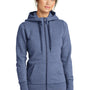 New Era Womens Sueded French Terry Full Zip Hooded Sweatshirt Hoodie w/ Pockets - Dark Royal Blue Twist