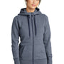 New Era Womens Sueded French Terry Full Zip Hooded Sweatshirt Hoodie w/ Pockets - Navy Blue Twist
