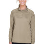 Harriton Womens Advantage Tactical Moisture Wicking Long Sleeve Polo Shirt - Desert Khaki Brown