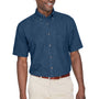 Harriton Mens Denim Short Sleeve Button Down Shirt w/ Pocket - Dark Denim