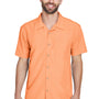 Harriton Mens Barbados Wrinkle Resistant Short Sleeve Button Down Camp Shirt w/ Pocket - Nectarine Orange - Closeout
