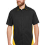 Harriton Mens Flash Colorblock Wrinkle Resistant Short Sleeve Button Down Shirt w/ Pocket - Black/Sunray Yellow - Closeout