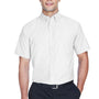 Harriton Mens Oxford Wrinkle Resistant Short Sleeve Button Down Shirt w/ Pocket - White - Closeout