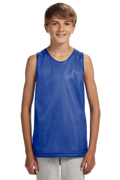 A4 N2206 Youth Reversible Moisture Wicking Mesh Tank Top Royal Blue/White Model Front
