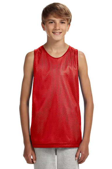 A4 N2206 Youth Reversible Moisture Wicking Mesh Tank Top Scarlet Red/White Model Front