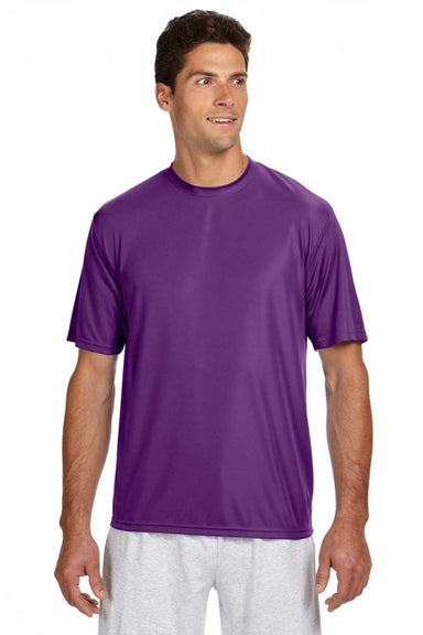 A4 N3142 Mens Performance Moisture Wicking Short Sleeve Crewneck T-Shirt Purple Model Front