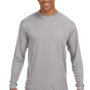 A4 Mens Performance Moisture Wicking Long Sleeve Crewneck T-Shirt - Silver Grey