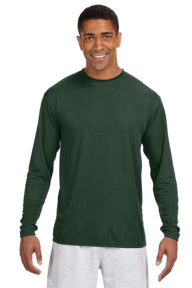 A4 N3165 Mens Performance Moisture Wicking Long Sleeve Crewneck T-Shirt Forest Green Model Front