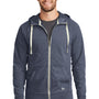 New Era Mens Sueded Full Zip Hooded Sweatshirt Hoodie w/ Pockets - Heather Navy Blue