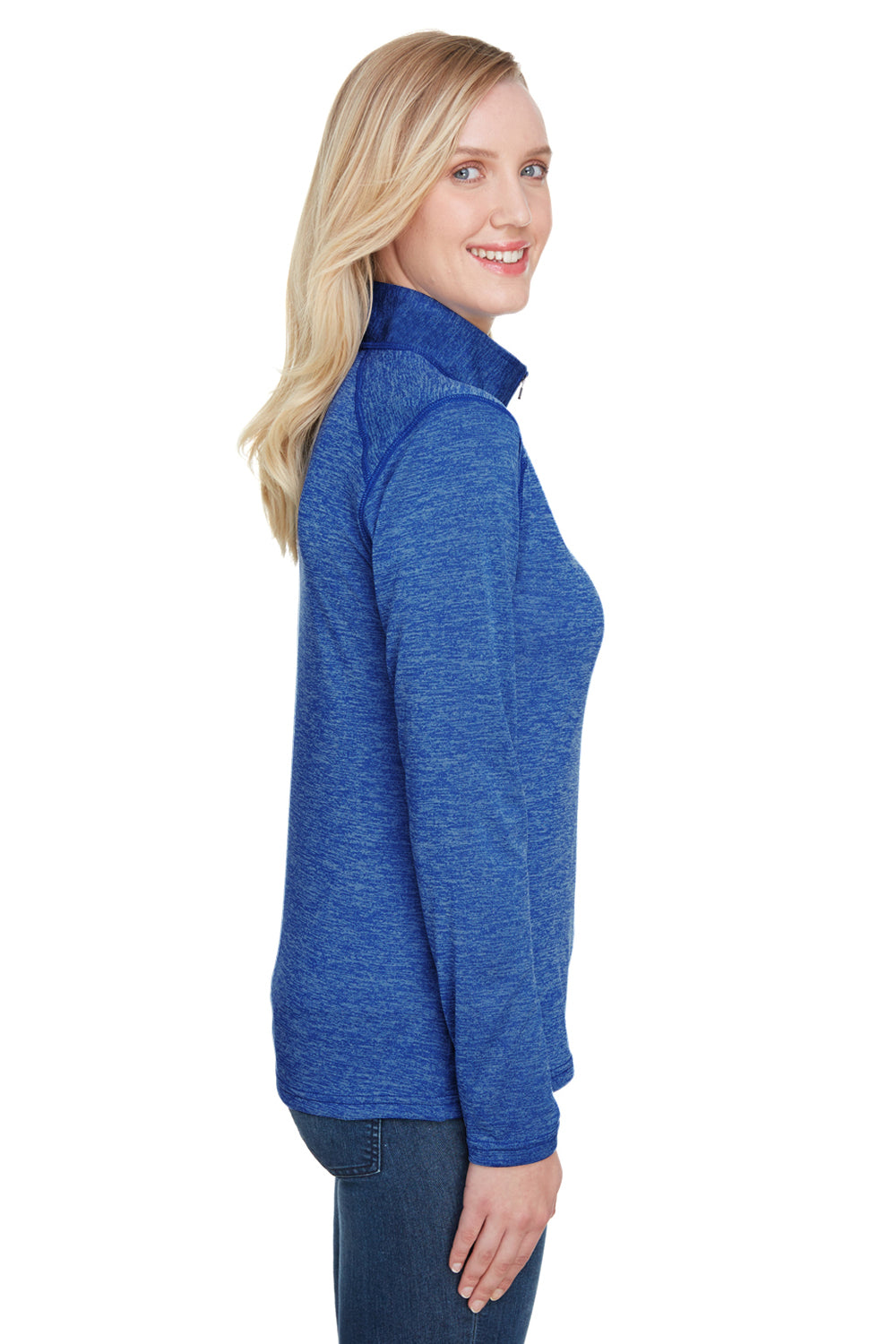 A4 NW4010 Womens Tonal Space Dye Performance Moisture Wicking 1/4 Zip Sweatshirt Royal Blue Model Side