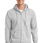 Port & Company Mens Essential Pill Resistant Fleece Full Zip Hooded Sweatshirt Hoodie w/ Pockets - Ash Grey