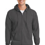 Port & Company Mens Essential Pill Resistant Fleece Full Zip Hooded Sweatshirt Hoodie w/ Pockets - Charcoal Grey