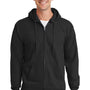 Port & Company Mens Essential Pill Resistant Fleece Full Zip Hooded Sweatshirt Hoodie w/ Pockets - Jet Black
