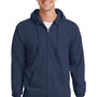 Port & Company Mens Essential Pill Resistant Fleece Full Zip Hooded Sweatshirt Hoodie w/ Pockets - Navy Blue