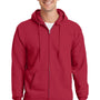 Port & Company Mens Essential Pill Resistant Fleece Full Zip Hooded Sweatshirt Hoodie w/ Pockets - Red