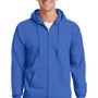 Port & Company Mens Essential Pill Resistant Fleece Full Zip Hooded Sweatshirt Hoodie w/ Pockets - Royal Blue