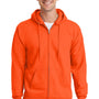 Port & Company Mens Essential Pill Resistant Fleece Full Zip Hooded Sweatshirt Hoodie w/ Pockets - Safety Orange