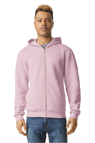 American Apparel RF497 Mens ReFlex Fleece Full Zip Hooded Sweatshirt Hoodie Blush Model Front