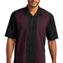 Port Authority Mens Retro Easy Care Wrinkle Resistant Short Sleeve Button Down Camp Shirt - Black/Burgundy - Closeout