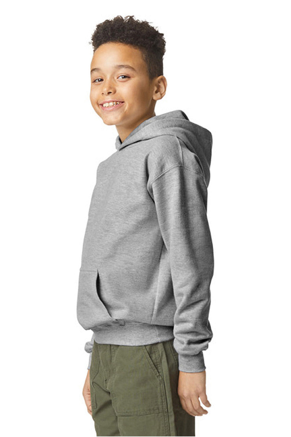 Gildan SF500B Youth Softstyle Hooded Sweatshirt Hoodie Sport Grey Model Side