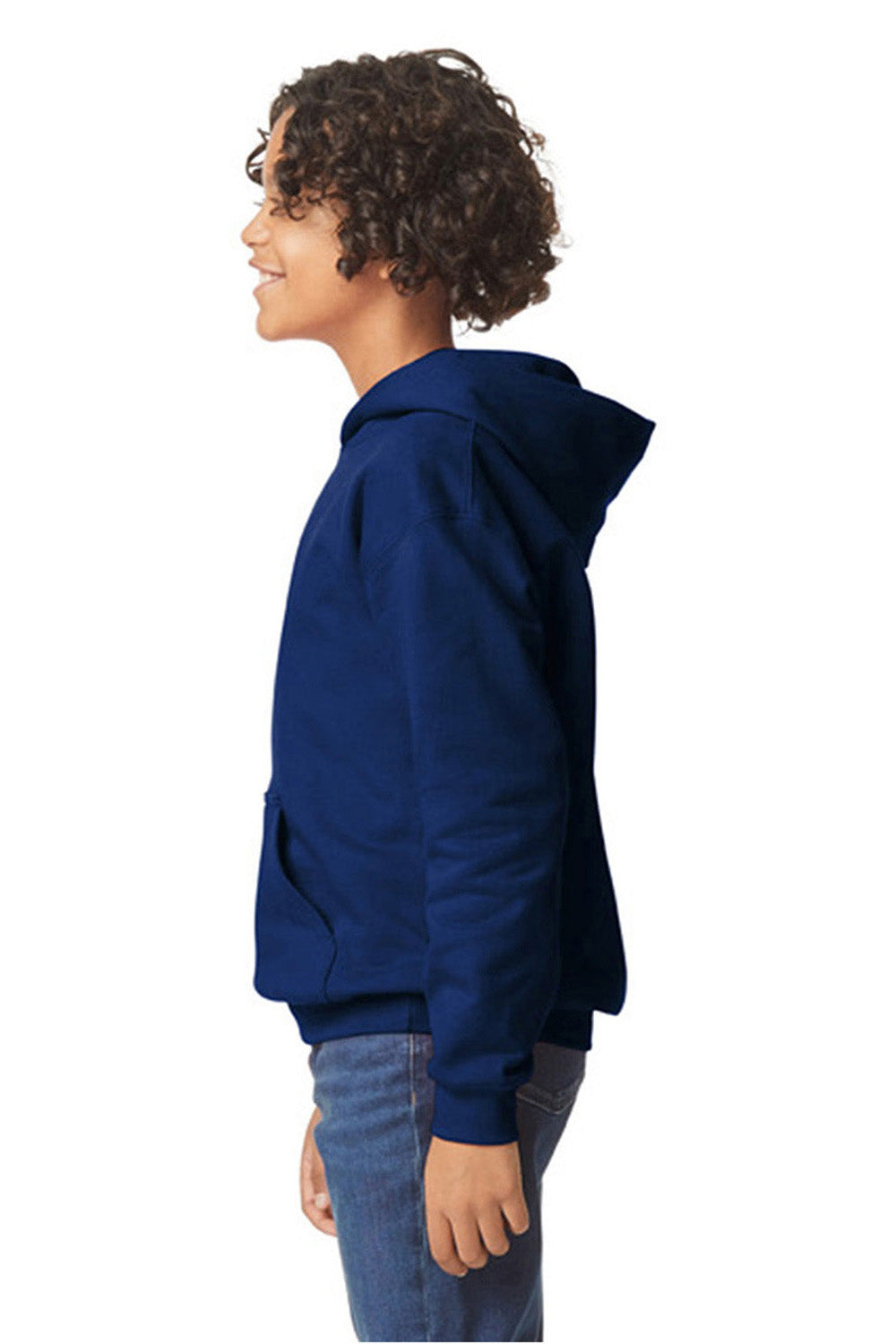 Gildan SF500B Youth Softstyle Hooded Sweatshirt Hoodie Navy Blue Model Side