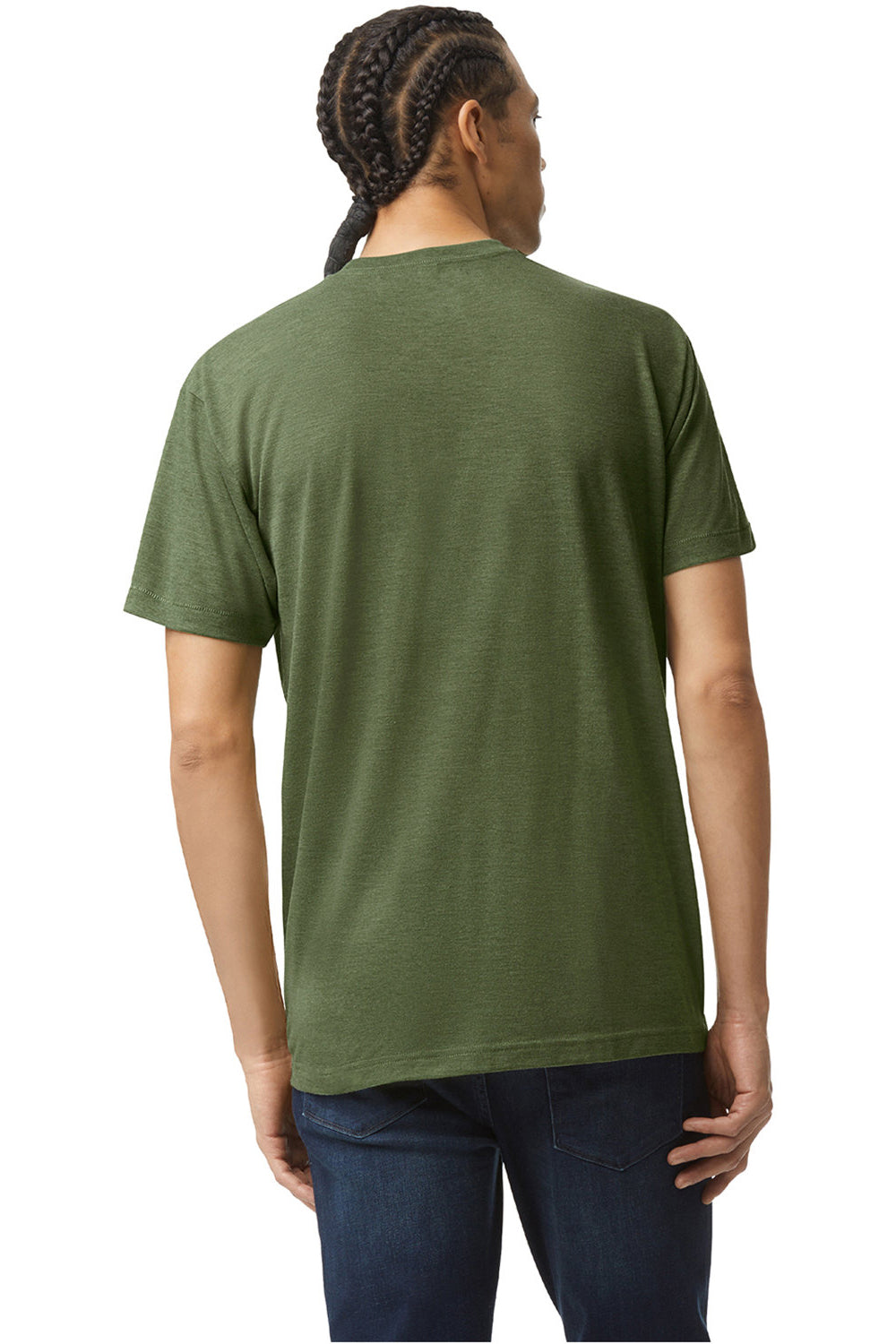 American Apparel TR401 Mens Track Short Sleeve Crewneck T-Shirt Olive Green Model Back