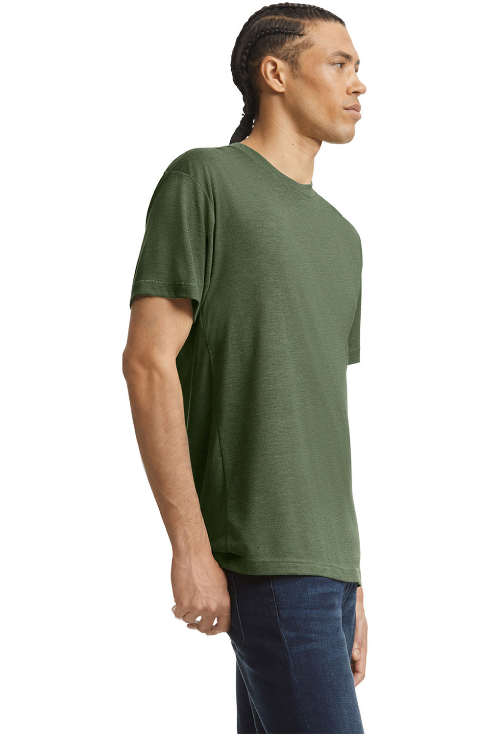 American Apparel TR401 Mens Track Short Sleeve Crewneck T-Shirt Olive Green Model Side