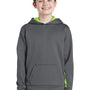 Sport-Tek Youth Sport-Wick Moisture Wicking Fleece Hooded Sweatshirt Hoodie w/ Pouch Pocket - Dark Smoke Grey/Lime Shock Green - Closeout