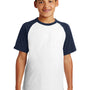 Sport-Tek Youth Short Sleeve Crewneck T-Shirt - White/Navy Blue - Closeout