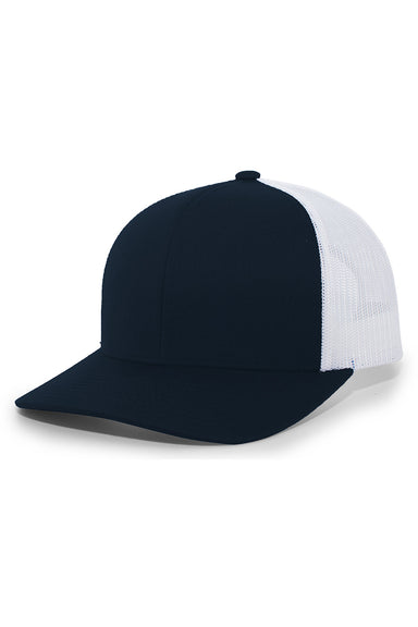 Pacific Headwear 104C Mens Snapback Trucker Hat Navy Blue/White Front