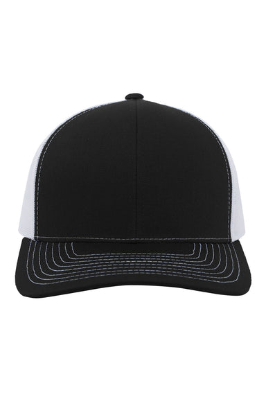 Pacific Headwear 104S Mens Contrast Stitch Snapback Trucker Hat Black/White Front