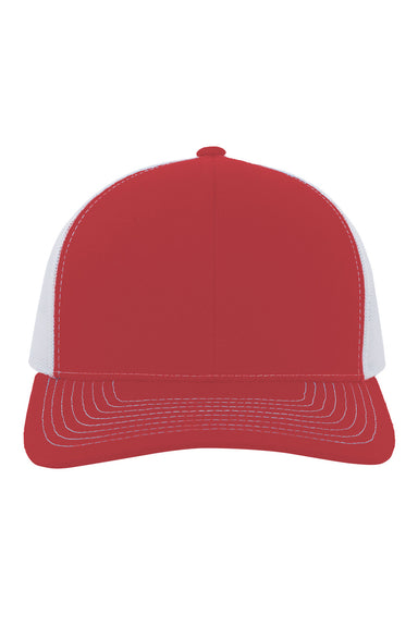 Pacific Headwear 104S Mens Contrast Stitch Snapback Trucker Hat Red/White Front