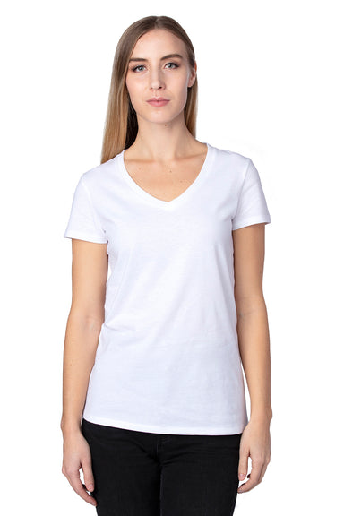 Threadfast Apparel 200RV Womens Ultimate Short Sleeve V-Neck T-Shirt White Front