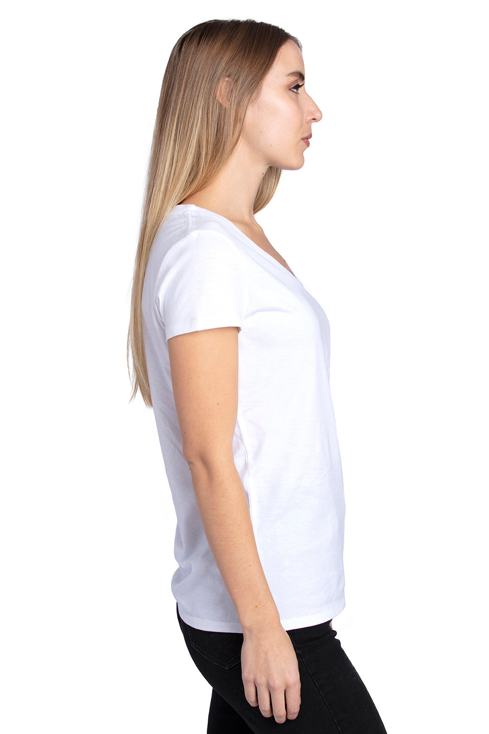 Threadfast Apparel 200RV Womens Ultimate Short Sleeve V-Neck T-Shirt White Side