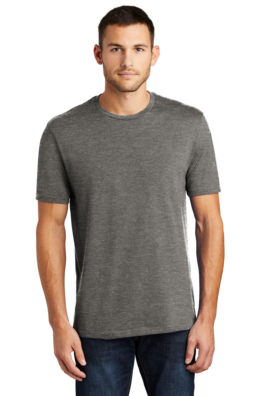District DT104 Mens Perfect Weight Short Sleeve Crewneck T-Shirt Heather Charcoal Grey Front