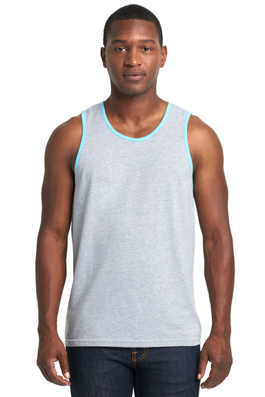 Next Level 3633 Tank Top Heather Grey/Cancun Blue Front