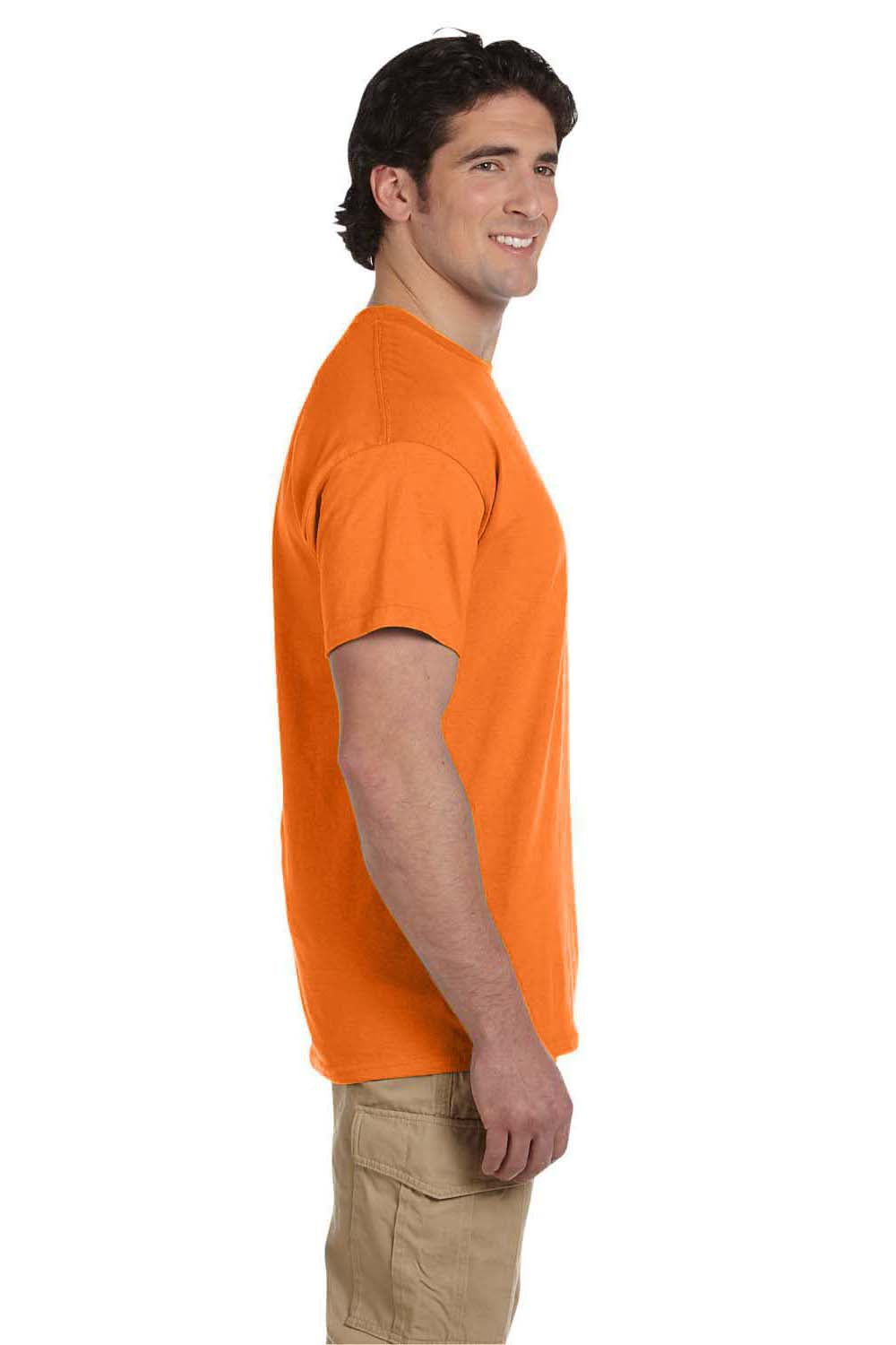 Fruit Of The Loom 3931 Mens HD Jersey Short Sleeve Crewneck T-Shirt Safety Orange Side
