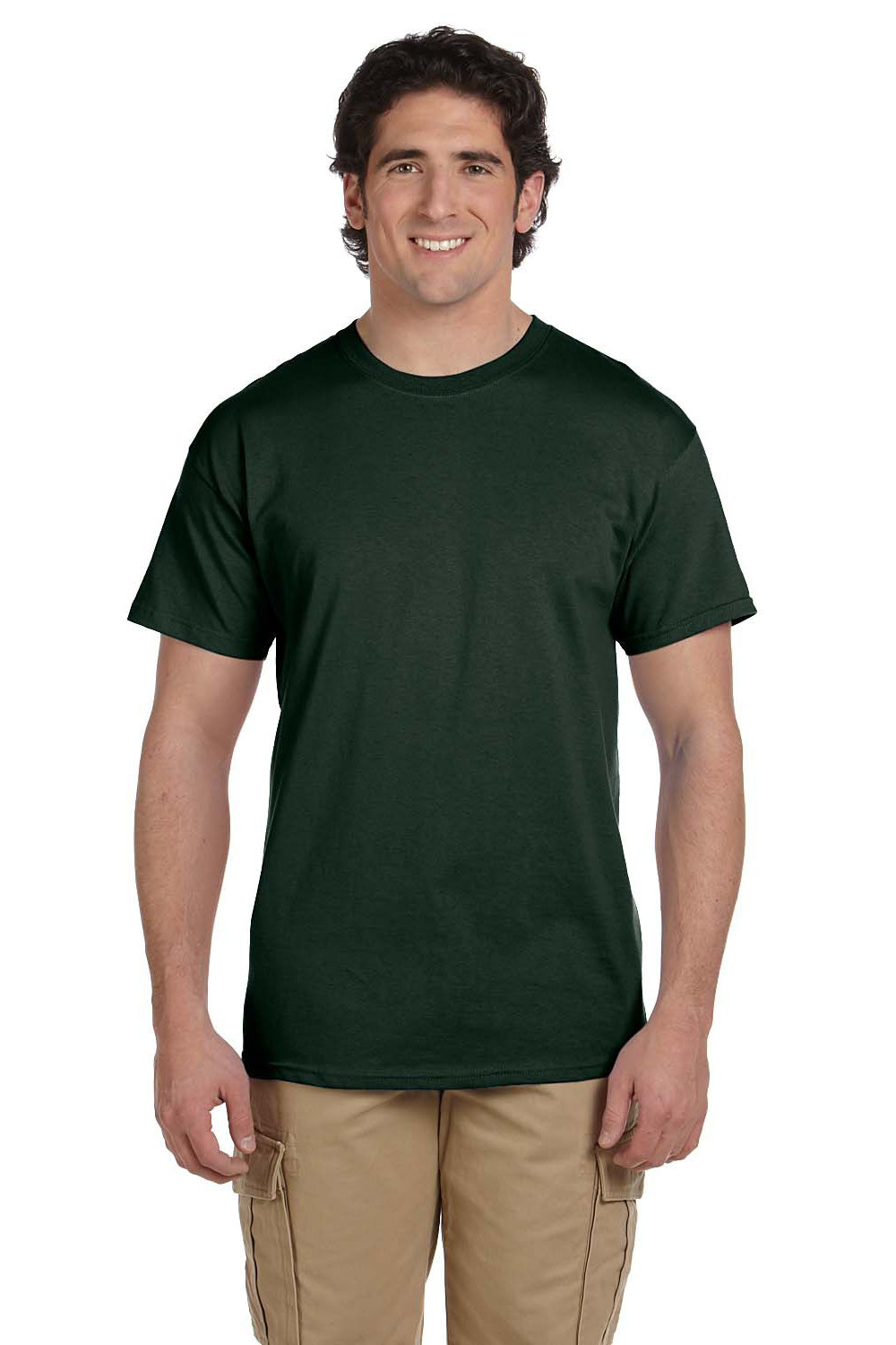 Fruit Of The Loom 3931 Mens HD Jersey Short Sleeve Crewneck T-Shirt Forest Green Front