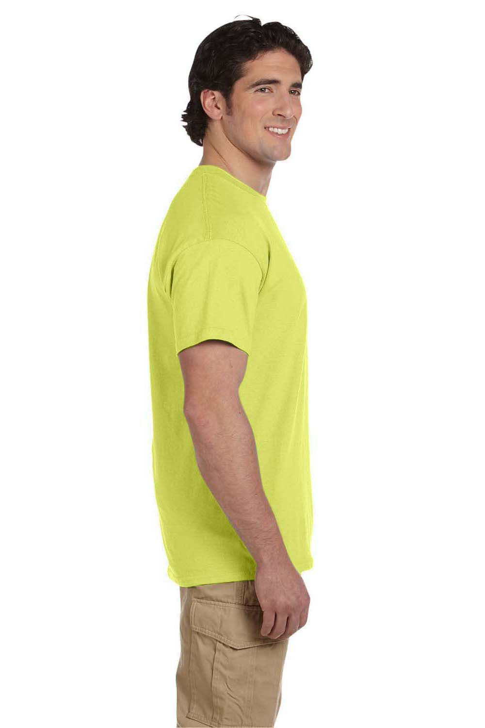 Fruit Of The Loom 3931 Mens HD Jersey Short Sleeve Crewneck T-Shirt Neon Yellow Side