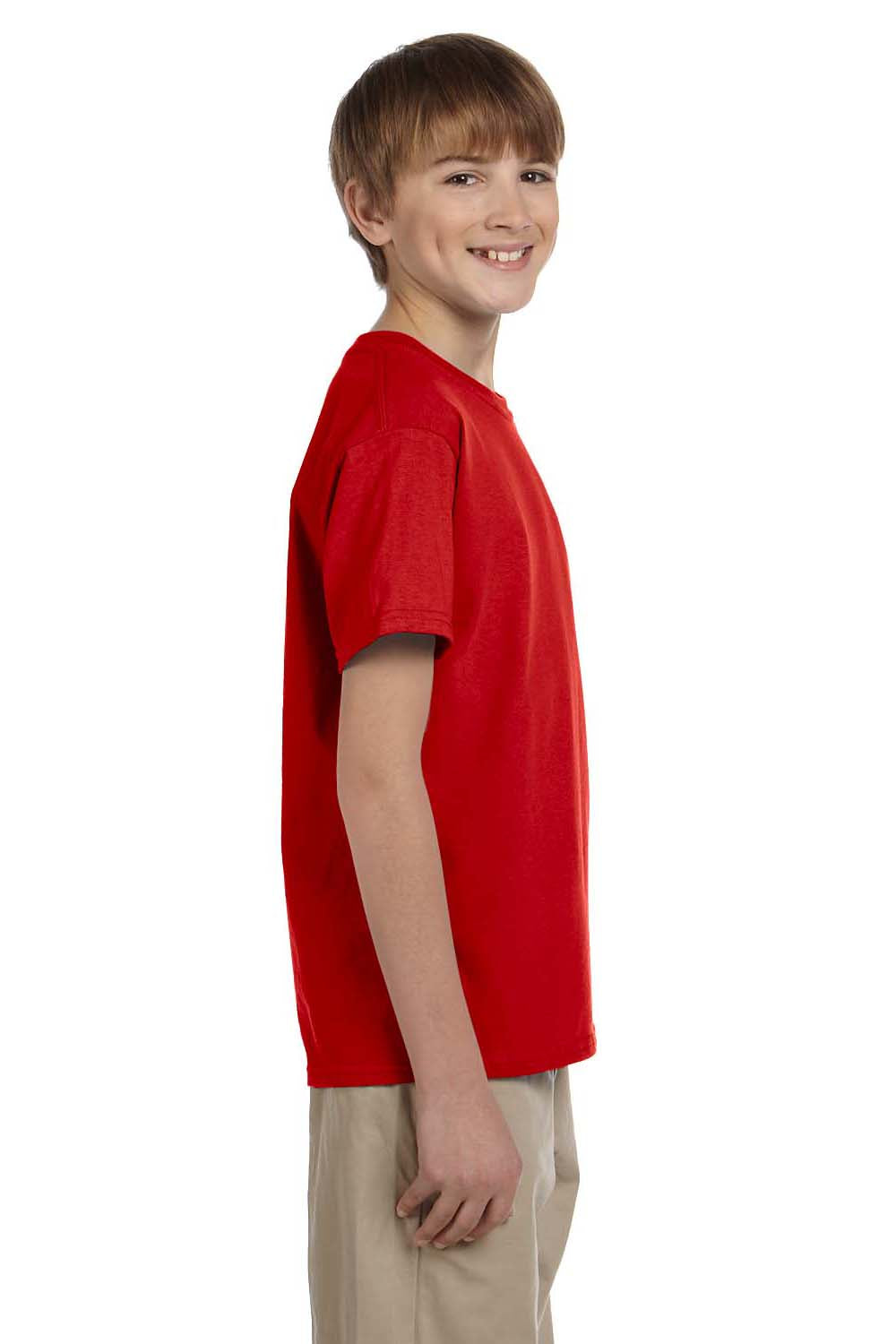 Fruit Of The Loom 3931B Youth HD Jersey Short Sleeve Crewneck T-Shirt Red Side